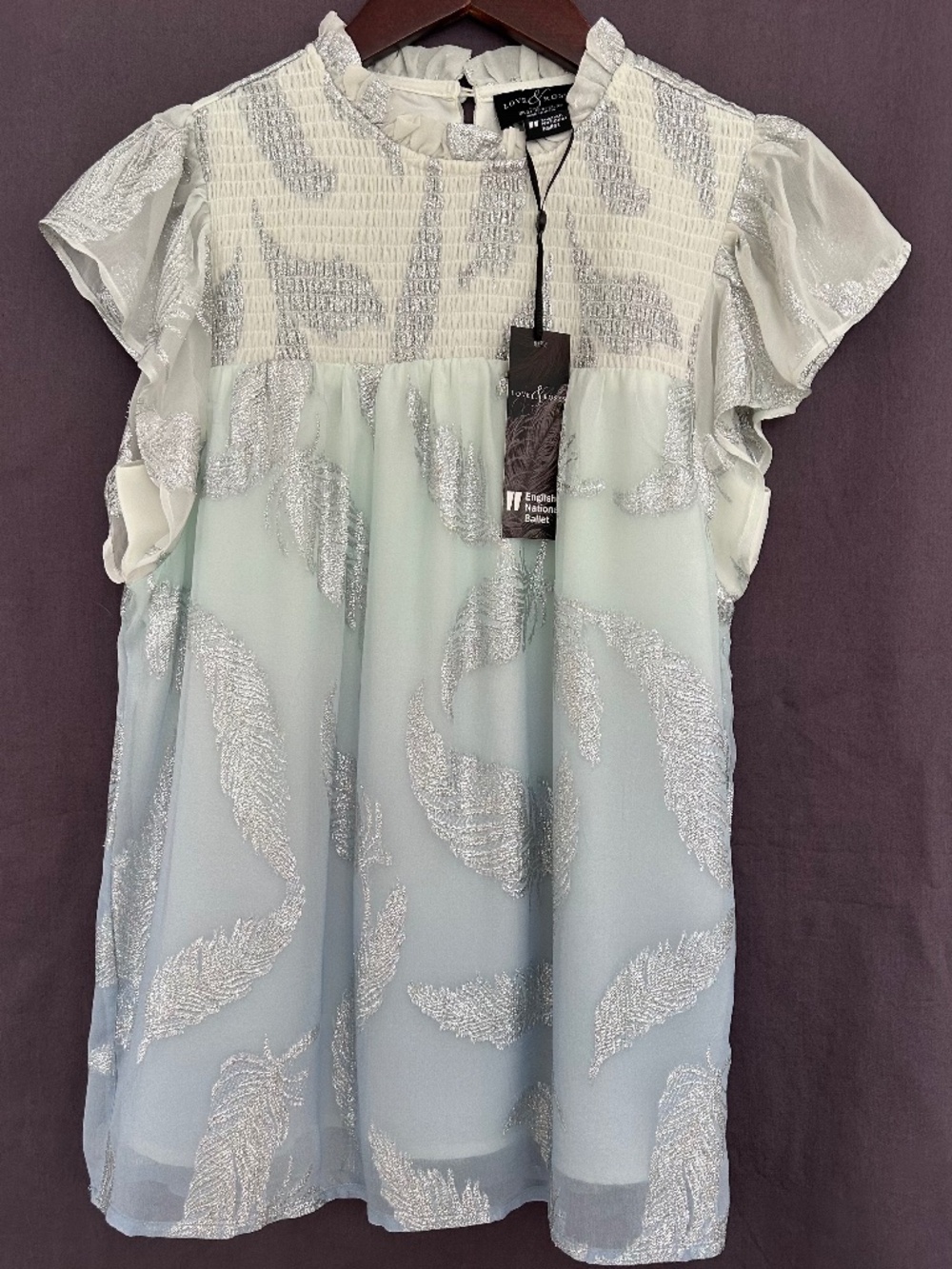 NWT Love & Roses English National Ballet Metallic Ombre Smocked Blouse Top 4